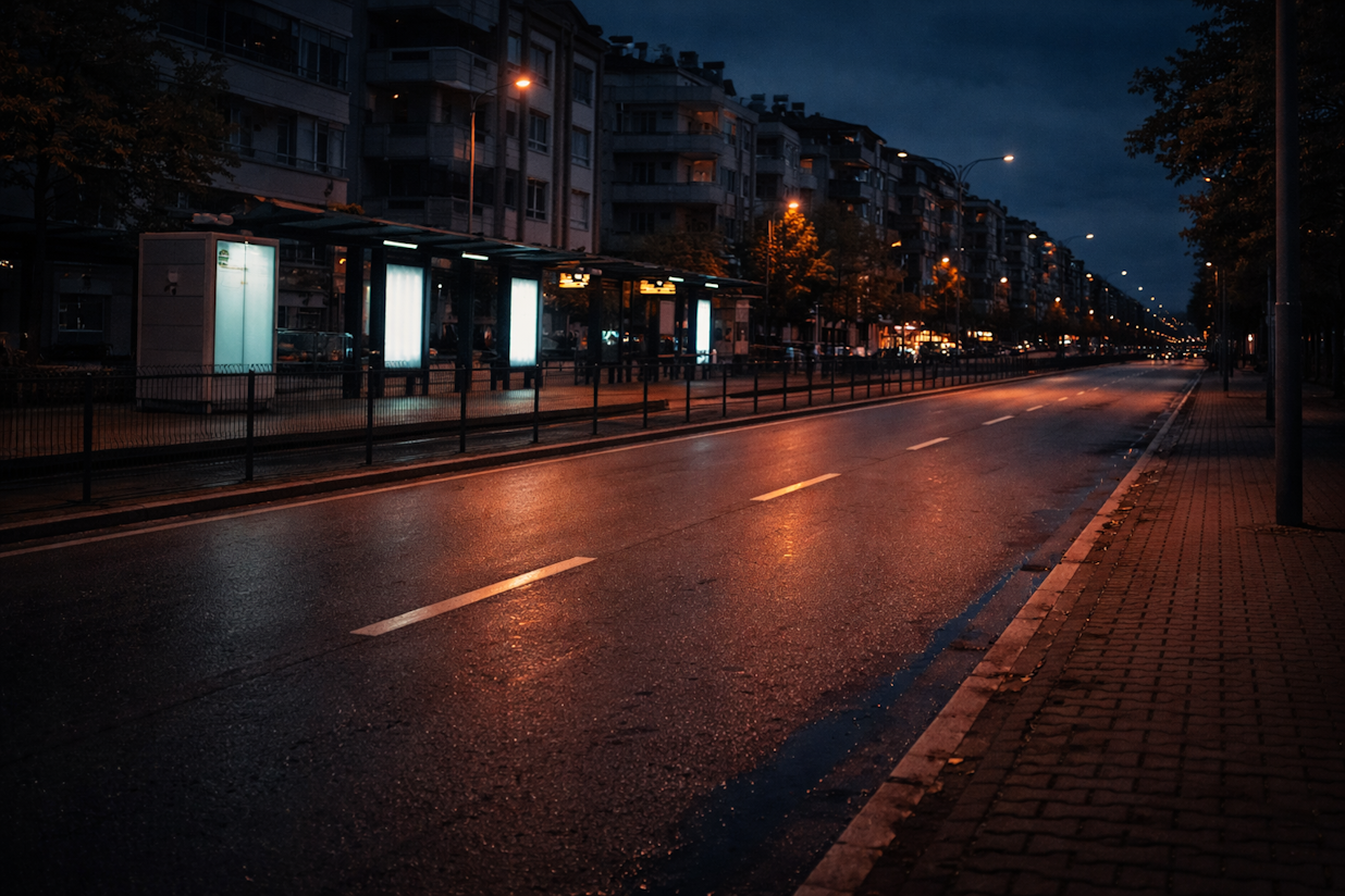 欧洲城市主干道夜景卧室临街睡眠干扰风水
