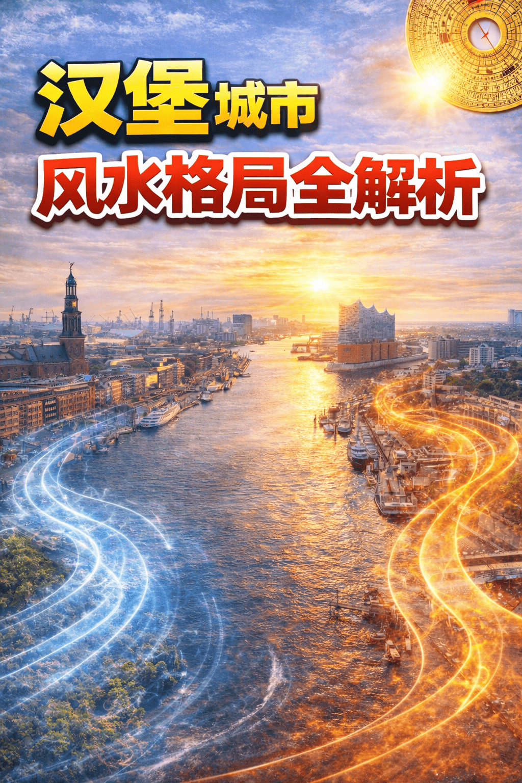 汉堡城市风水 — 易北河与港口全景